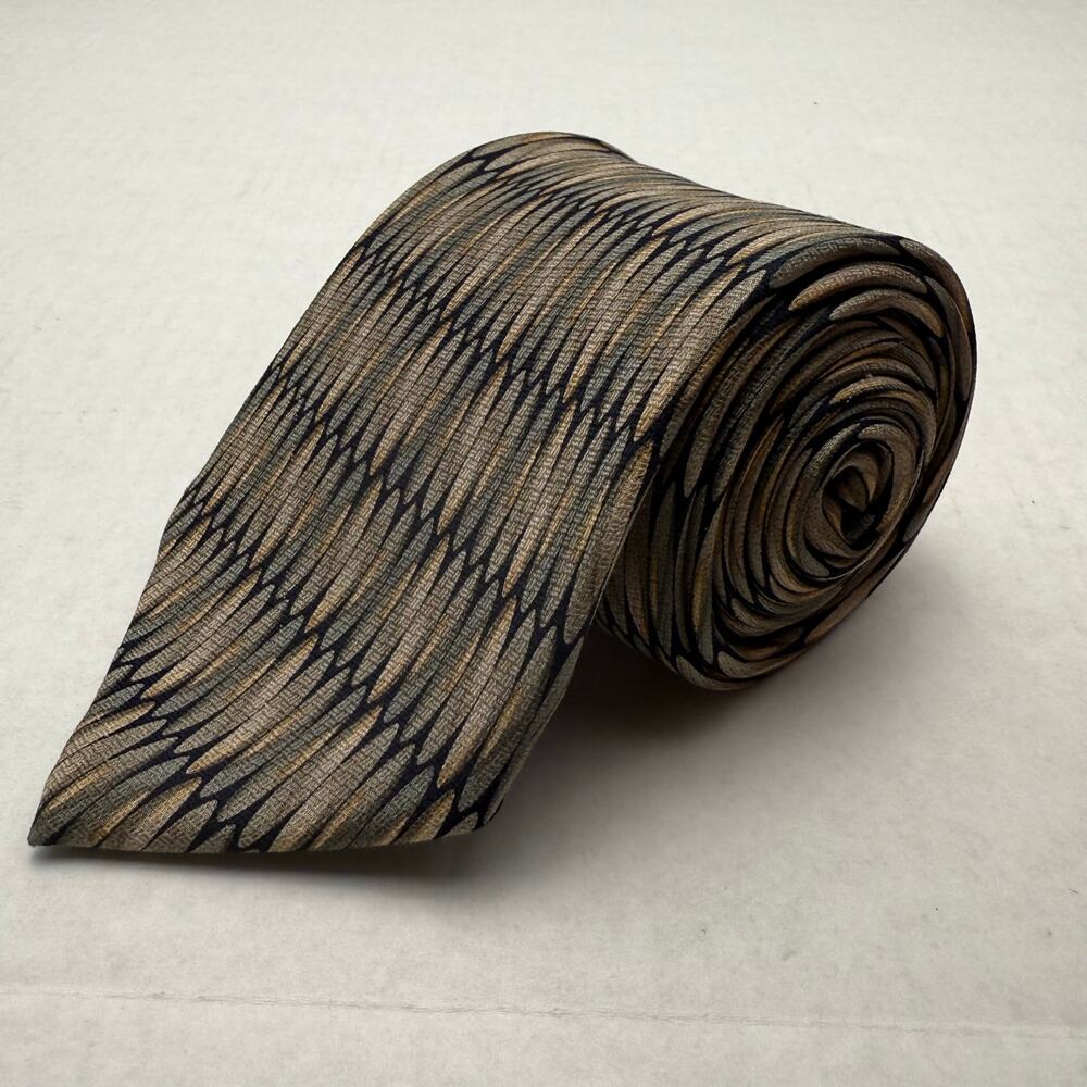 Brown Sage Green Black Silk Neck Tie Carlos Devenezia Oval Geometric Business